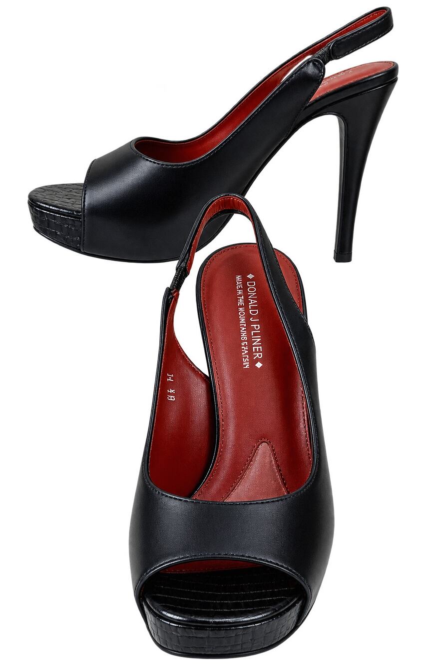 Donald Pliner Black Baby Calf Gator Leather Shoe Platform Peep Toe NWT $265 8.5